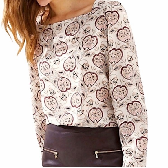 Ann Taylor Tops - Ann Taylor Loft White Heart Paisley Long Sleeve Blouse Size Small